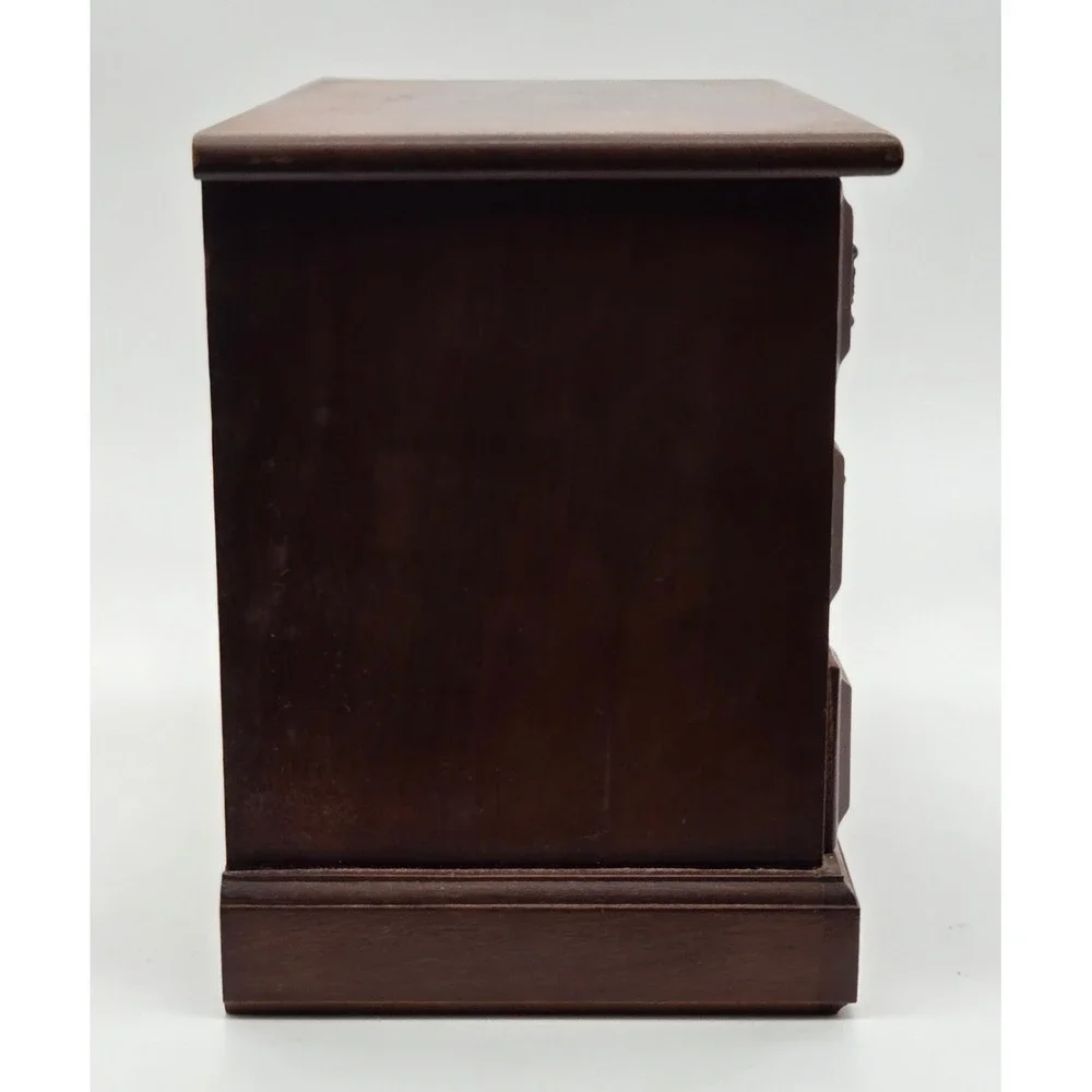 Vintage Tundra Wooden Jewelry Box Chest Brown 4-Drawer Musical Taiwan Labeled